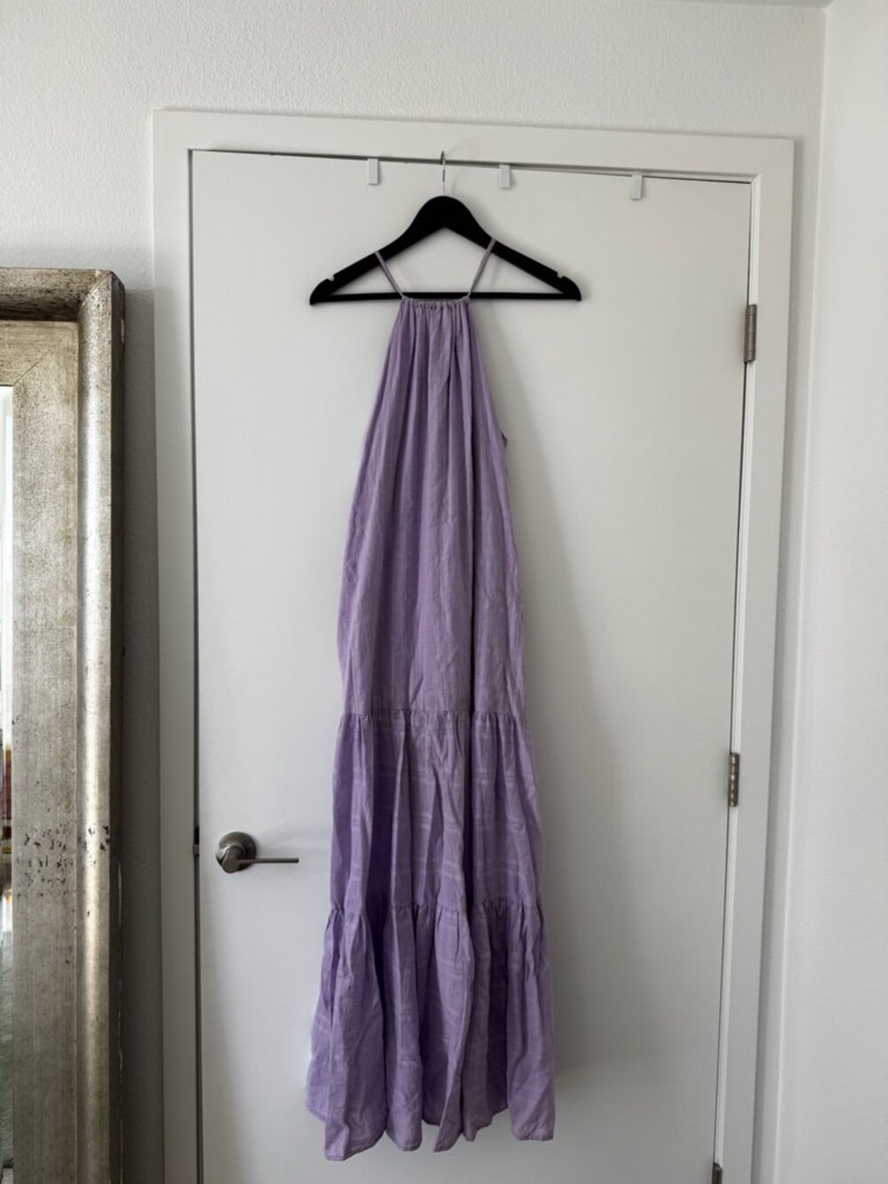 Nordstrom Purple High Neck Tiered Linen Flowy Maxi Dress - Small